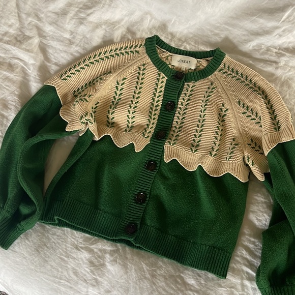 The Great. Scalloped Sophomore Cardigan Green Size 0 - Picture 3 of 4